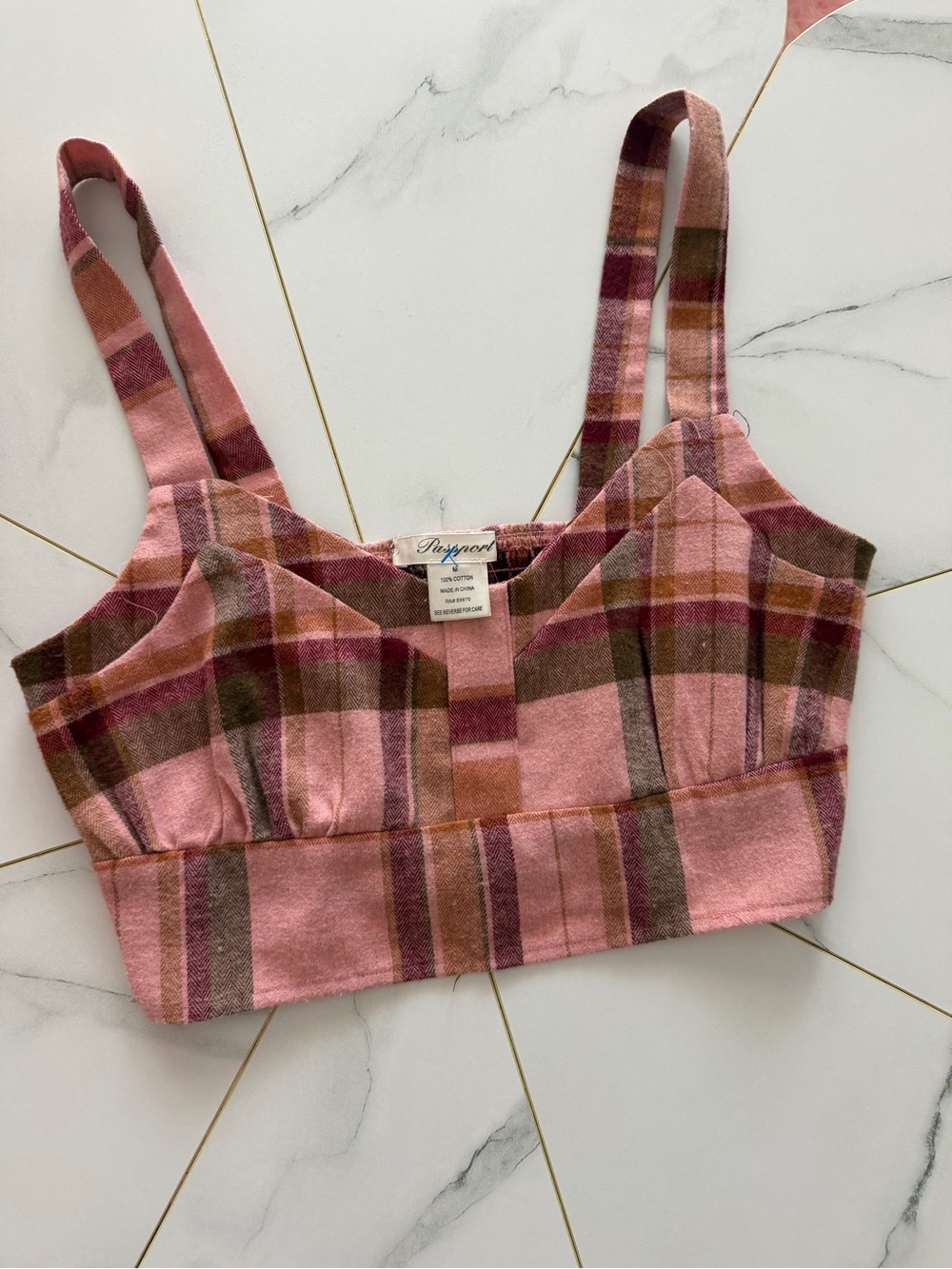 Passport‎ Pink and Brown Plaid Cropped Top